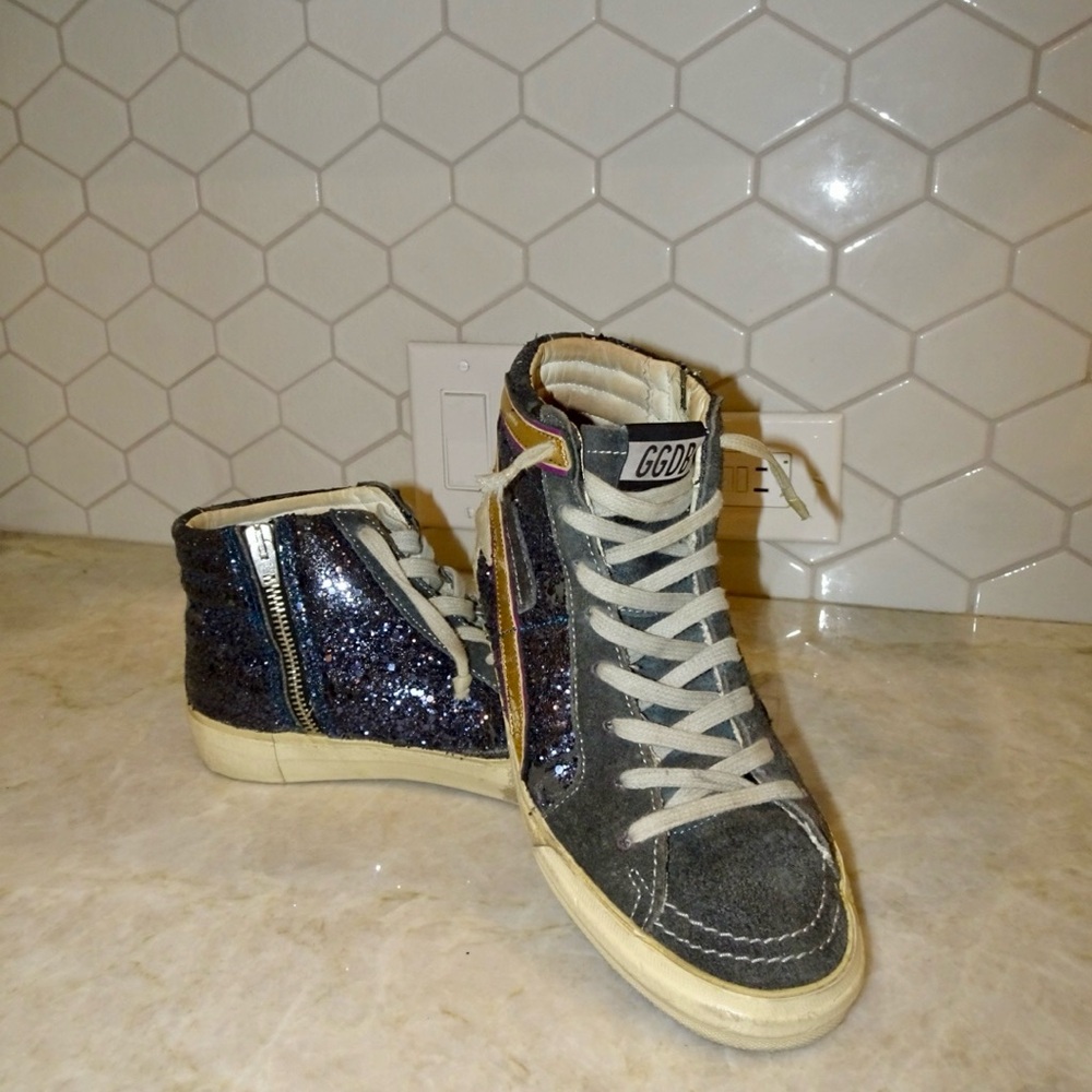 Blue high top golden goose